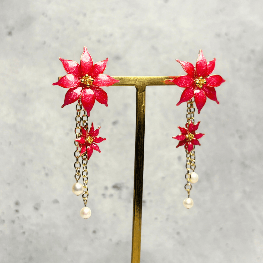 【ポインセチア】2wayイヤリング 淡水パール/クリスマス/ニッケルフリー/金属アレルギー対応/冬の新作/受注生産 | 8枚目